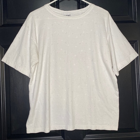 Vintage de Rotchild White Eyelet Short Sleeve Crewneck Tee Size Large - Picture 1 of 5